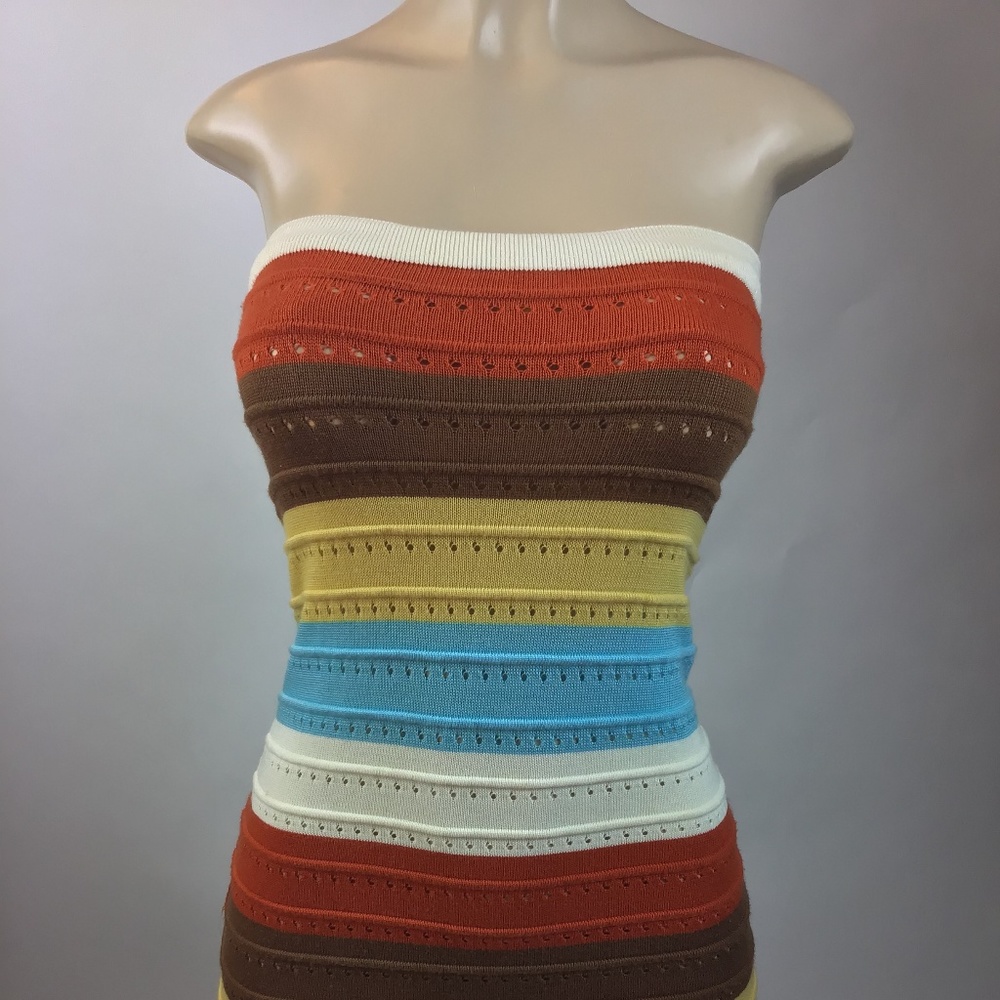 LUCCA Strapless Body Dress Eyelet Stripes Size S